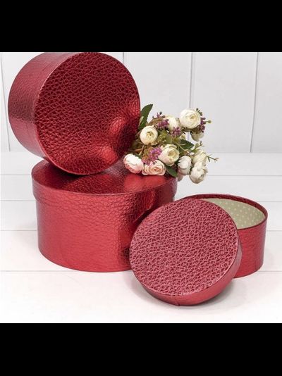 Коробка круглая подарочная &quot;Кожа крокодила&quot; (красная), 14*7,5см