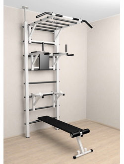 Шведская стенка Sv Sport враспор с турником рукоходом,брусьями, скамьей и подставкой под штангу