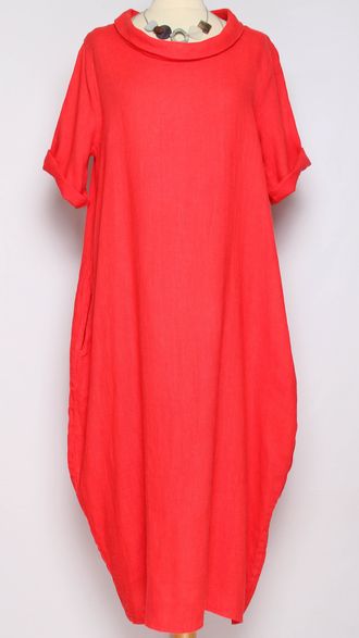 ПЛАТЬЕ БОХО ЛЬНЯНОЕ "ТЮЛЬПАН ХОМУТИК" красное, терракотовое до р.52