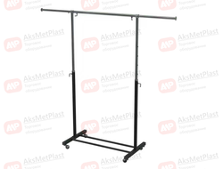 WT001 Вешало-рейл одноярусное регулируемое для одежды напольное на колесах, L= 900 мм ⇄ 1500 мм, цвет: черный-хром