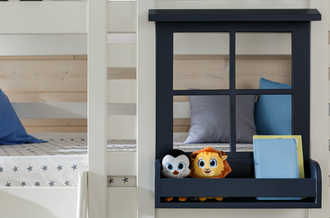 Кровать 2 ярусная чердак-домик из массива сосны  КИДС 20 с бельевыми ящиками и лесенкой