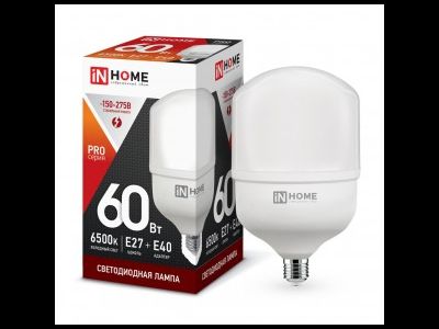 Лампа светодиодная ASD/InHome  высокомощн. E27  60W (5400lm) 6500К 6K 230V с адапт. E40 230x125 HP-PRO 1132