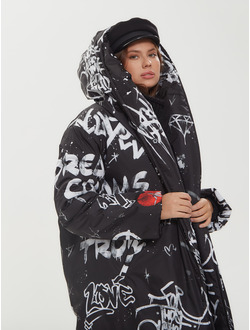 Пальто-одеяло с капюшоном, принт "Граффити"
