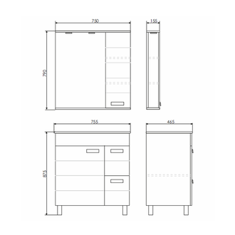 Тумба-умывальник "Модена М-75" белая матовая с раковиной "Quadro 75"