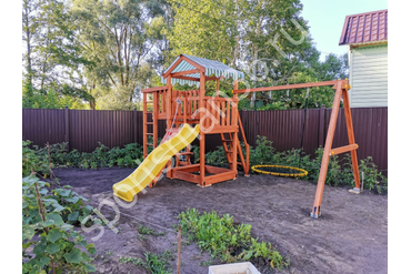 Детская площадка Савушка Мастер 3 (Махагон), качели “Гнездо” 120 см, цвет желтый/черный