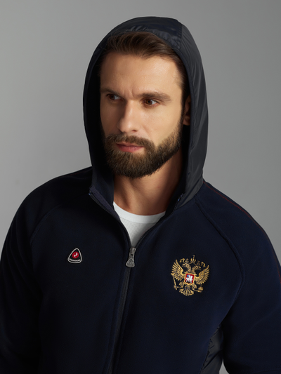 Мужской спортивный костюм, с гербом России  111SKM-1166 синий, на флисе