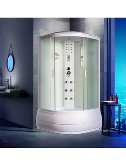 Душевая кабина Водный Мир, ВМ-8608, Высокий поддон, задние стекла белые, передние стекла матовые, 100x100x215 см.