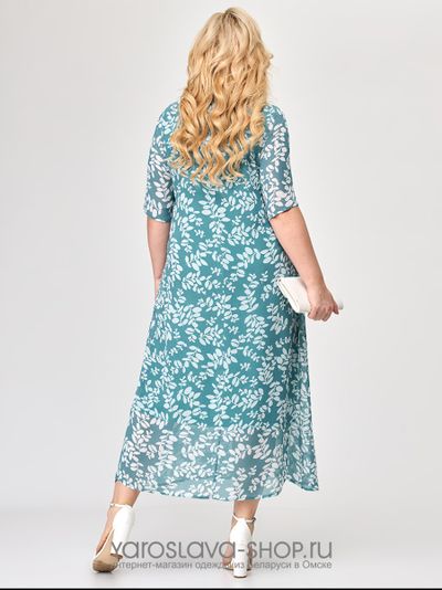 Шифоновое голубое платье белые веточки
