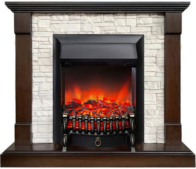 Электрокамин Тауэр LO камень белый с очагом Fobos