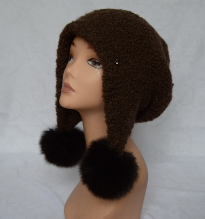 Vizio Италия 6762 шапка ушанка с помпонами коричневая фото