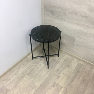 Кофейный столик со столешницей из лабрадорита ИЗУМРУДНЫЙ ЖЕМЧУГ (400x400x500 мм, подстолье: черный)