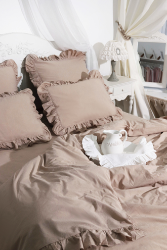 Постельный комплект с оборками "бежевый" (хлопок 100%)