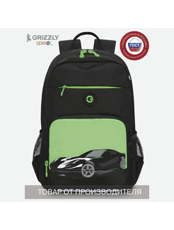 Рюкзак школьный GRIZZLY RB-355-1 черный салатовый