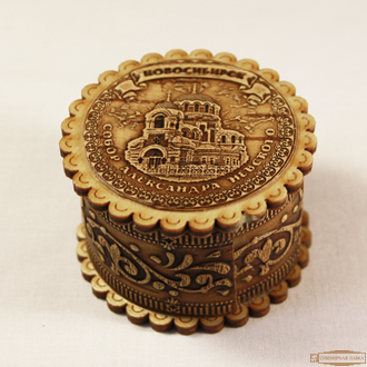 Берестяная шкатулка малая «Собор Александра Невского» Новосибирск сувенир