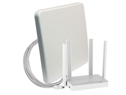 Комплект WiFi 3G/4G - панельная секторная антенна MIMO 18 дБ со встроенным модемом, USB кабель 10 м, Wi-Fi роутер 2.4/5 ГГц, LAN-4, кронштейн стеновой