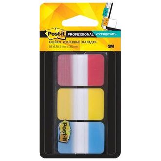 Клейкие закладки Post-it пластиковые 3 цвета по 22 листа 25.4х38 мм в диспенсере