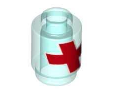Brick, Round 1 x 1 Open Stud with Red Cross with White Outline Pattern Overwatch Health Pack, Trans-Light Blue (3062bpb059 / 6253841)