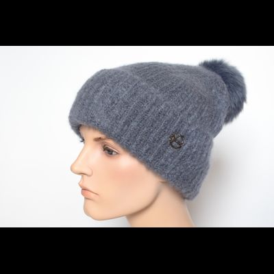 Шапка вязаная с отворотом и помпоном Vizio Италия 6946 CRYO темно - серая