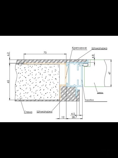 Алюминиевый короб для скрытых дверей Nevidimka Reverse  (под штукатурку открыванием от себя) RAL 9005