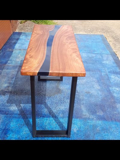 стол река из карагача голубая