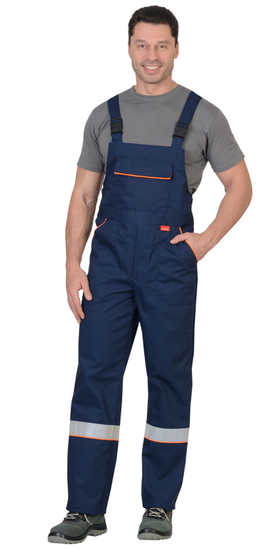 Костюм МАСТЕР летний: куртка, полукомбинезон, темно-синий с оранжевой отделкой