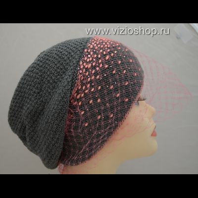 Берет серый с розовой вуалью Vizio Италия 5199