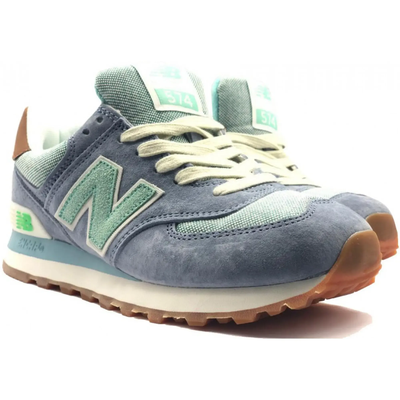 New Balance 574 серые с светло-зеленым женские