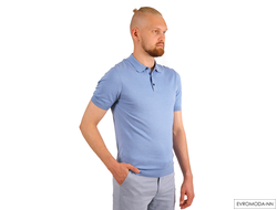 Мужское однотонное голубое поло LUXOR Турция с коротким рукавом на пуговицах, с воротником