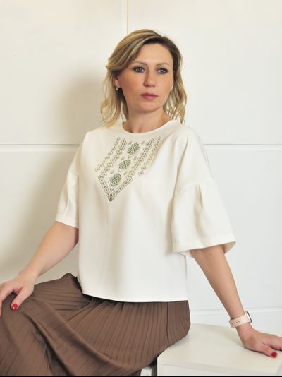 Блузка: 694-1023 вышивка Молочный