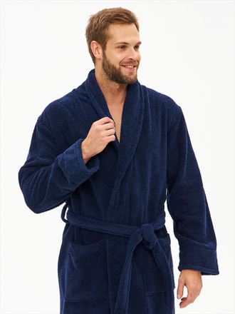 Мужской махровый халат синий SHEMIR