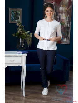 Белая блуза на молнии с синим поясом IvaMed белая