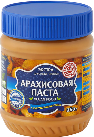 Арахисовая паста (Азбука Продуктов) с кусочками арахиса 340гр (12)