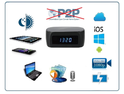 IP видеоняня WiFi (Часы настольные, овальные) с аккумулятором  с DVR, Full HD (Pro iCam)