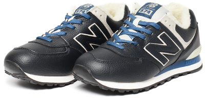 New Balance 574 Black Blue Leather с мехом