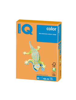 Бумага цветная IQ color, А4, 80 г/м2, 100 л., неон, оранжевая, NEOOR