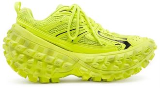 Balenciaga Defender Green Fabric Lace-Up Low-Top