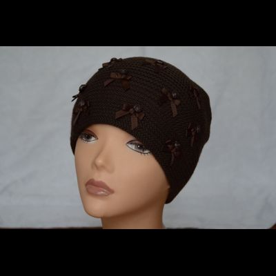 Вязаная шапка Италия с бантиками Vizio  4876 темно - коричневая
