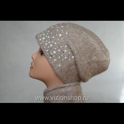 Вязаная шапка женская бежевая зима 2018 - 2019 Vizio Италия 6110