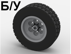 ! Б/У - Wheel 43.2mm D. x 18mm - Extended Axle Stem with Black Tire 62.4 x 20 S 32020 / 32019, Light Bluish Gray (32020c01) - Б/У