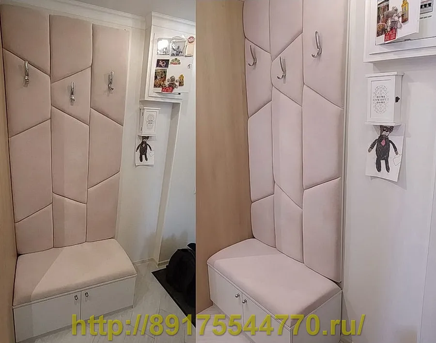 011 Прихожая с мягкими стеновыми панелями.
Ткань флок мебельный, коллекция FREEDOM /Турция/.
