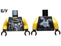 ! Б/У - Torso Biker Vest with Skull Graffiti on Front, Sons of Garmadon Logo Graffiti on Back Pattern / Yellow Arms / Black Hands, Black (973pb2998c01 / 6214962) - Б/У