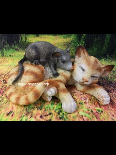 Садовая фигура КОШКА с мышкой  18*30см   0,9кг  полистоун Россия 1249/012832