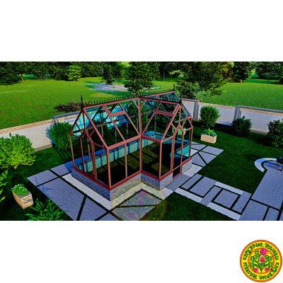 Базовая комплектация теплицы в английском стиле с холлом из стекала и алюминия ГОТИКА АРТ 6000 х 2500 мм