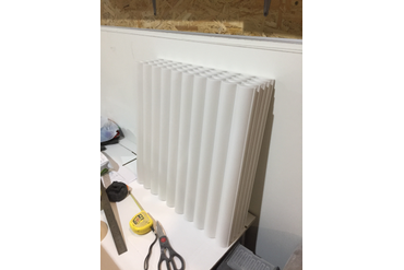 Использовали гипсовые 3d панели "Паралайн". Внешний вид готовых панелей на производстве.