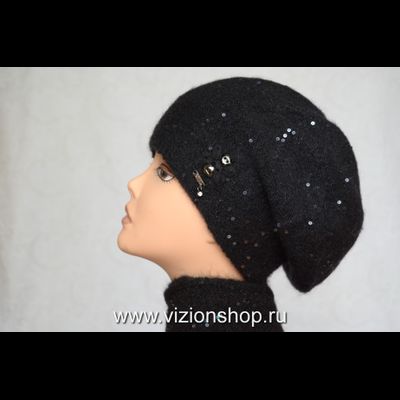 Черный берет вязаный для женщин Vizio Визио Италия 6457 фото