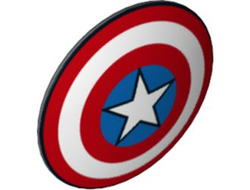 Minifigure, Shield Circular Convex Face with Red and White Concentric Rings, Star in Blue Circle Pattern Captain America, Dark Bluish Gray (75902pb13 / 6261471)