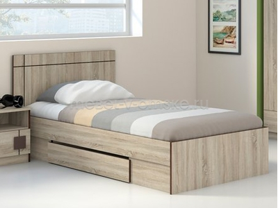 односпальная кровать "Диско" с ящиком в расцветке Дуб Сонома - Шоколад