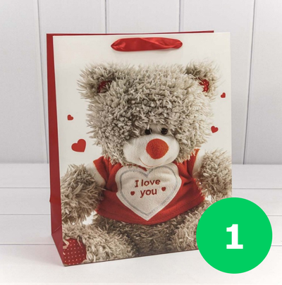 Пакет подарочный "Мишки сердцами" (микс), 26*32*13см