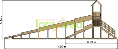 Зимняя деревянная горка "Snow Fox 12 м" с двумя скатами (две лестницы) габариты
