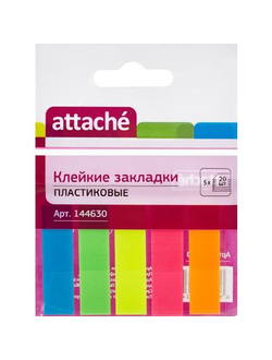 Клейкие закладки Attache пластиковые 5 цветов по 20 листов 12х45 мм